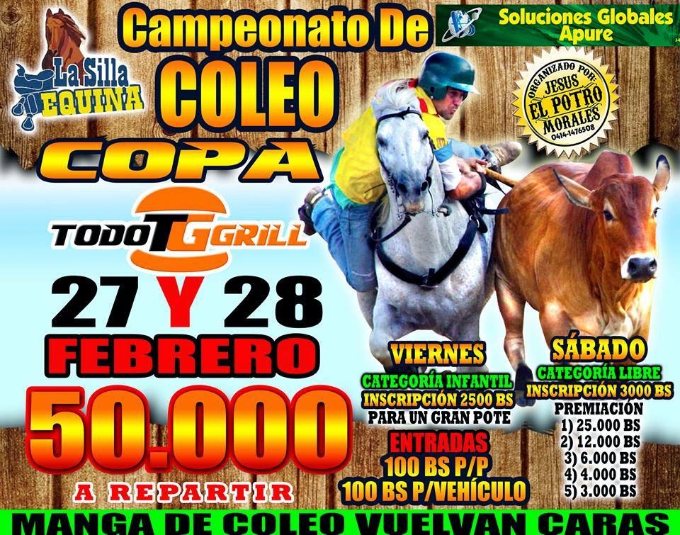 VER AFICHE: Toros Coleados para 27 y 28 de febrero en Manga de Coleo Vuelvan Caracas de San Fernando de Apure.