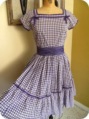 ... Purple Gingham Dress Full Skirt with Belted Waist Rockabilly sz small