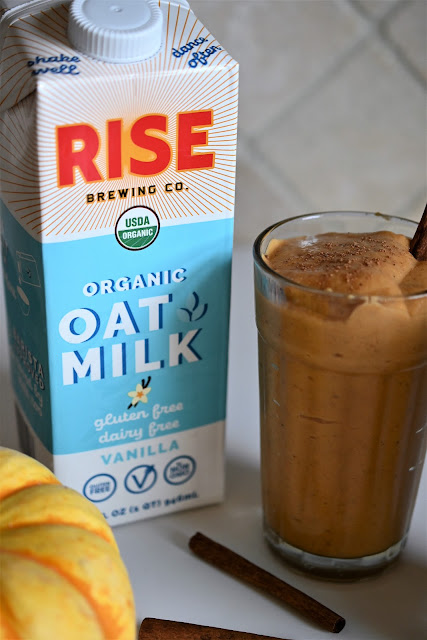 Healthy Pumpkin Pie Smoothie using RISE Brewing Co.'s Organic Vanilla Oat Milk