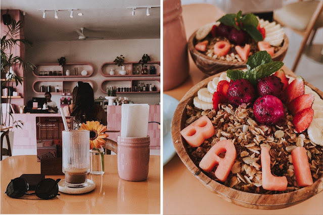 Foto de um copo vazio em cima da mesa e foto de dias taças de frita e cereais