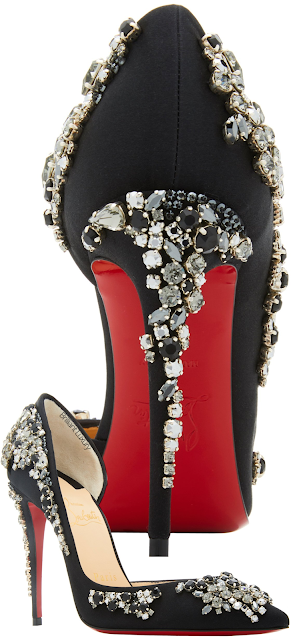 ♦Christian Louboutin black Brodiriza bejeweled satin pumps #christianlouboutin #shoes #brilliantluxury