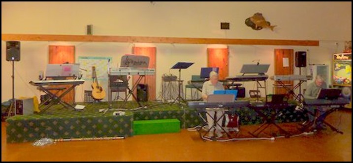 The Stage being set-up before the evening Concert at the Raglan Club. Photo courtesy of Colleen Kerr.