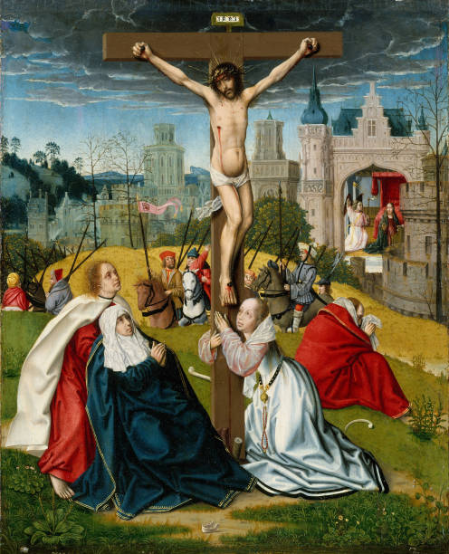 The Crucifixion, circa 1495. Mary swoons in John?s arms. Artist Jan Provoost.