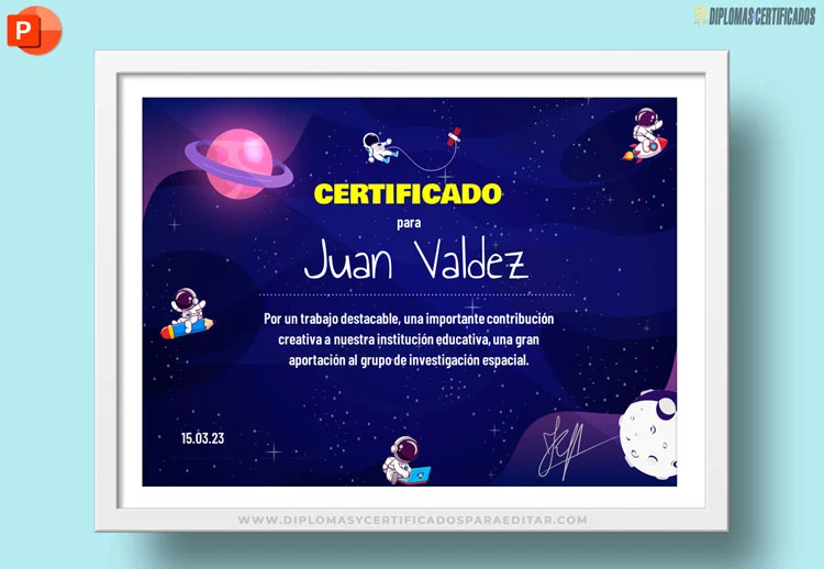 Plantilla de certificado para preescolar con fondo de planetas