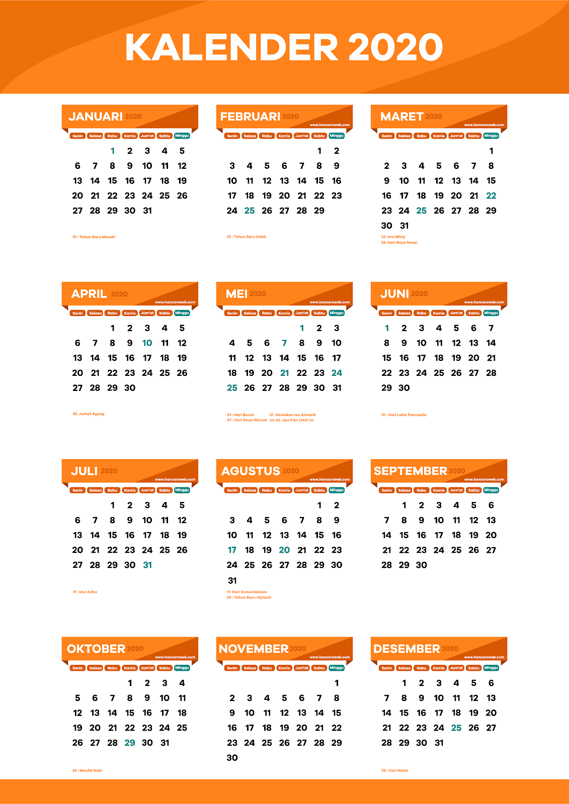  Download  Template Kalender  2020  Gratis  Format CDR PDF  