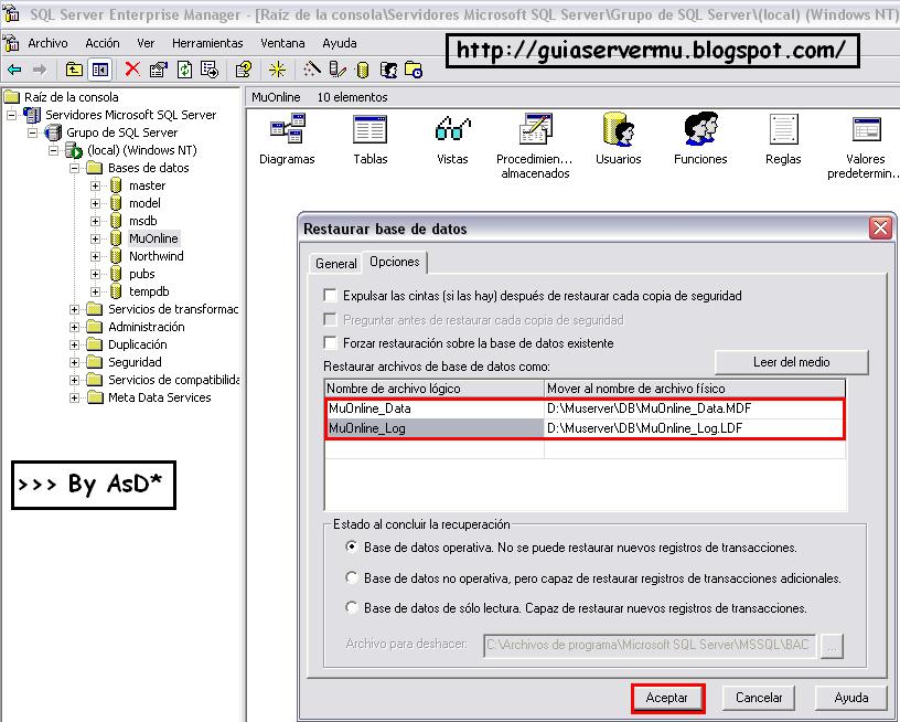 Verificando los datos a restaurar