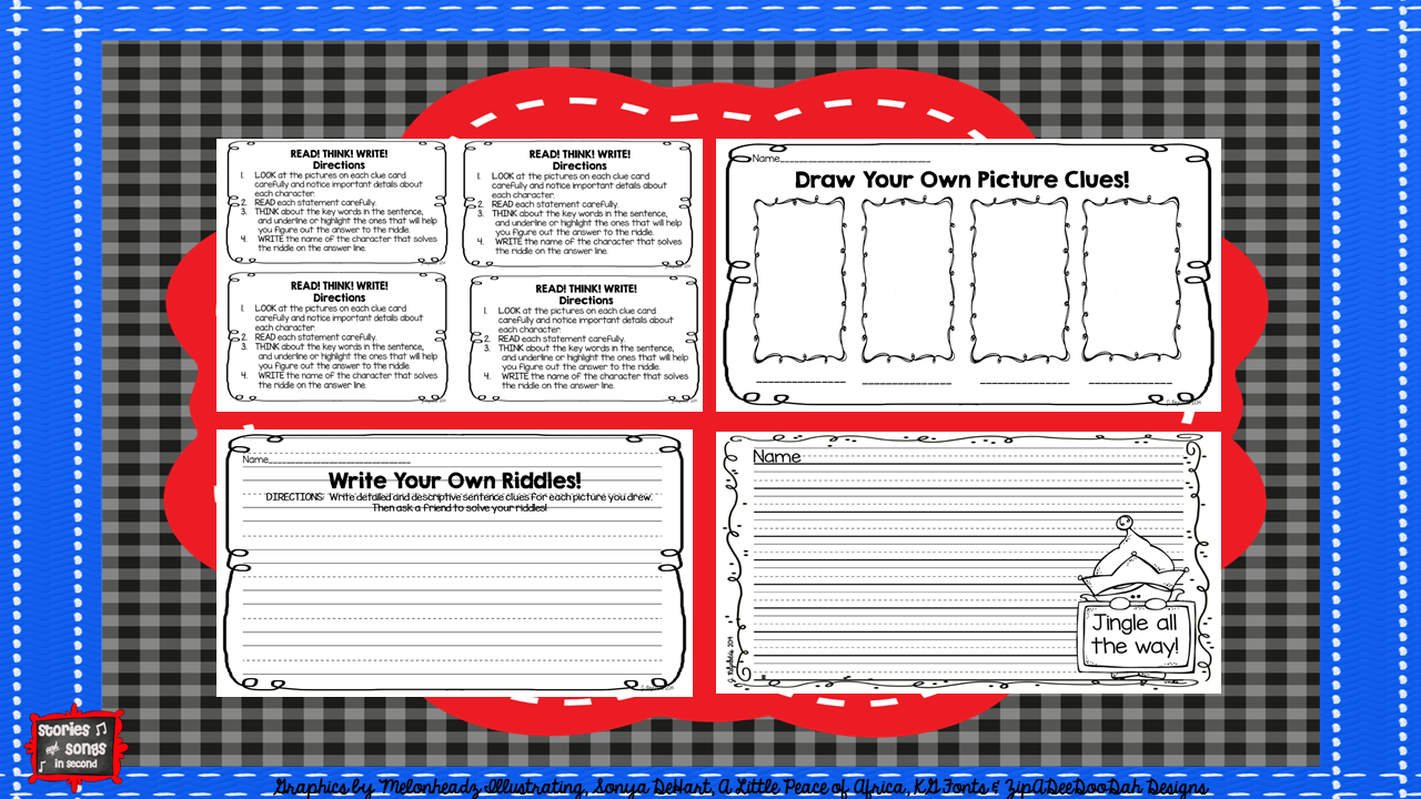Students will love using picture clues and riddles to solve the literacy and logic puzzlers in this holiday activity pack! They will also enjoy reading and writing their own festive riddles for friends to solve!