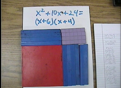 factoring polynomials, base ten blocks, manipulatives, algebra