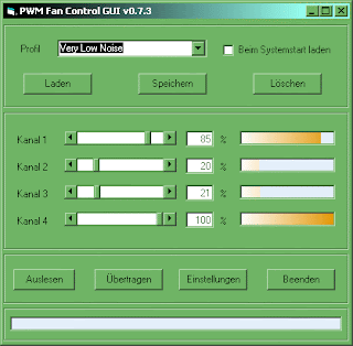 Скриншот Windows-GUI управляющей программы контроллера вентиляторов
