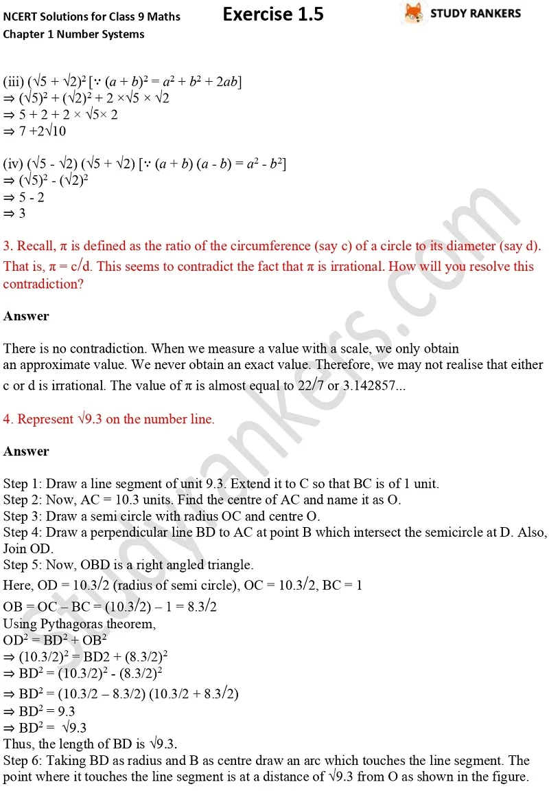 NCERT Solutions for Class 9 Maths Chapter 1 Number Systems Exercise 1.5 Part 2