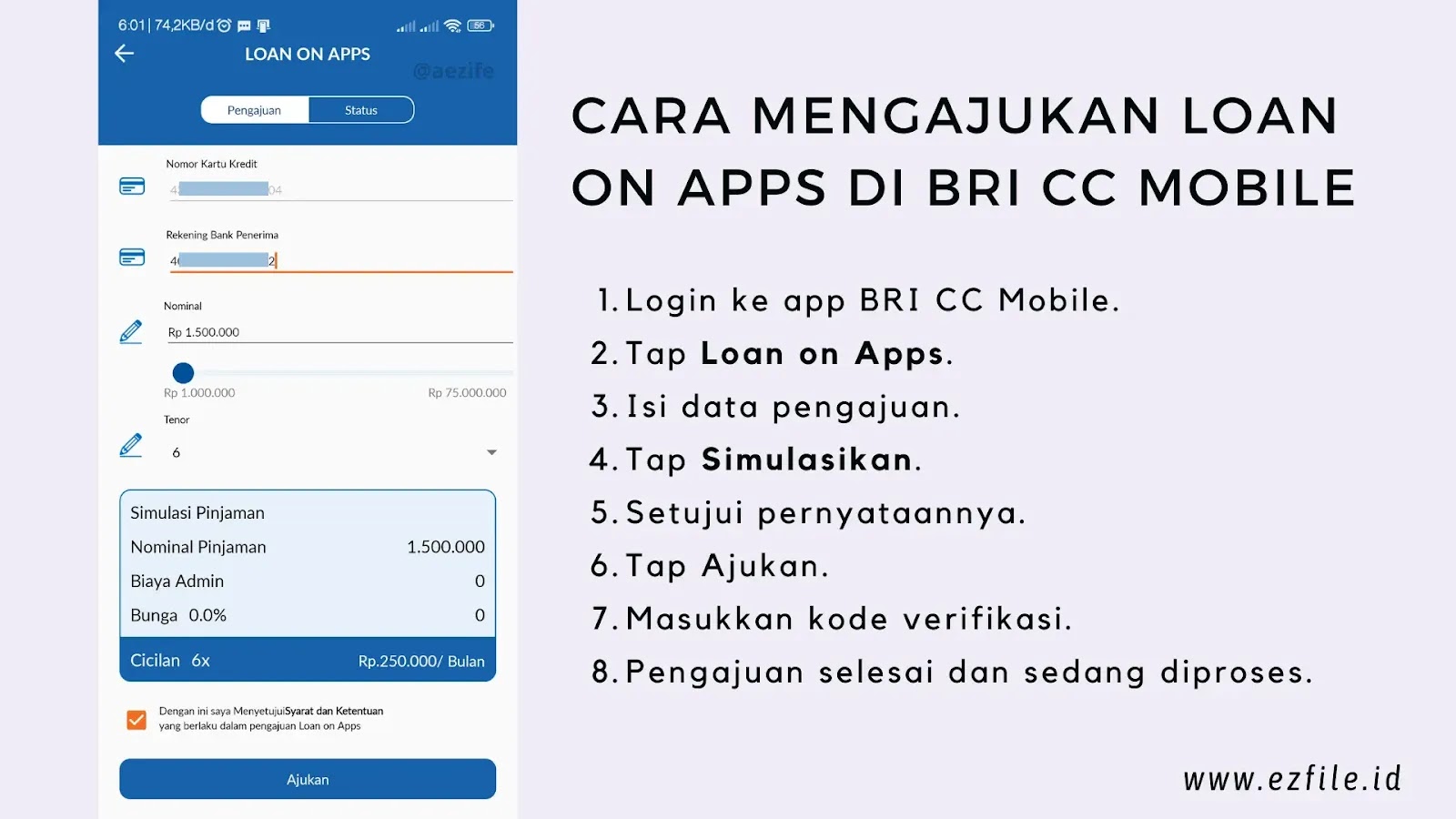 Promo Loan on Apps BRI Credit Card Bunga 0% Tenor 3 s.d 6 Bulan
