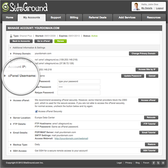 How to access my Control Panel (Siteground cPanel)?