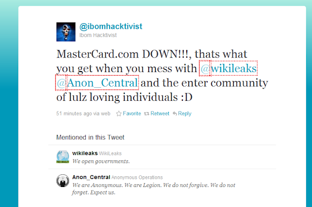 MasterCard again down by Ddos attack in support of Wikileaks & Anonymous