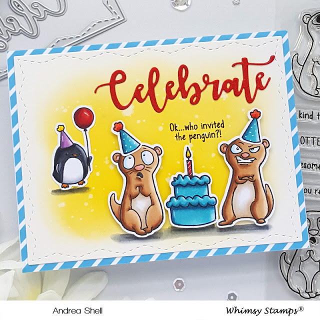 Otter Birthday Party Card by Andrea Shell | Birthday Otters stamp by Whimsy Stamps