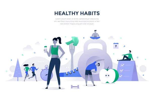 Healthy habits flat concept health and wellness