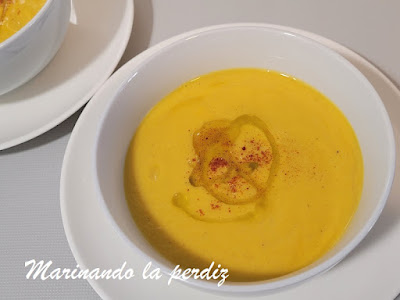 Crema de calabaza, puerros y pepino