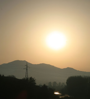 Sunshine glinting off the river