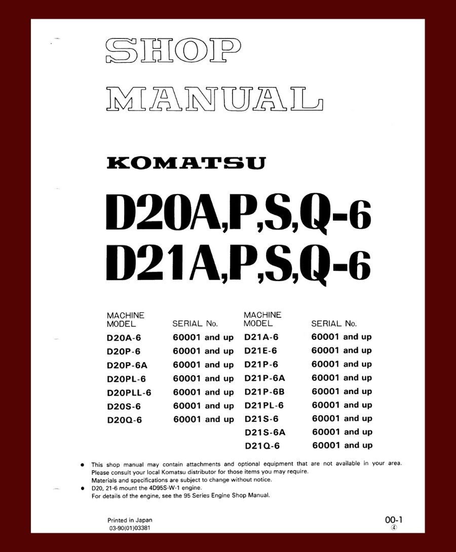 Shop Manual Komatsu D20P-6 D21P-6 D20A-6 D21A-6