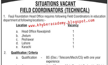 Vacancies in Fauji Foundation Head Office For (Peshawar-Jhelum-Lahore-Karachi And Head office Rawalpindi), Pakistan 