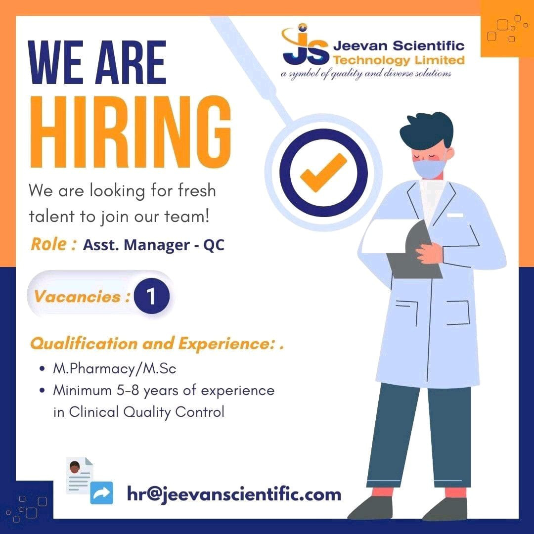 Job Available's for Jeevan Scientific Technology Ltd Job Vacancy for M Pharm/ MSc