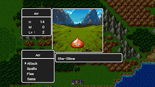 A battle with a slime in Dragon Quest.