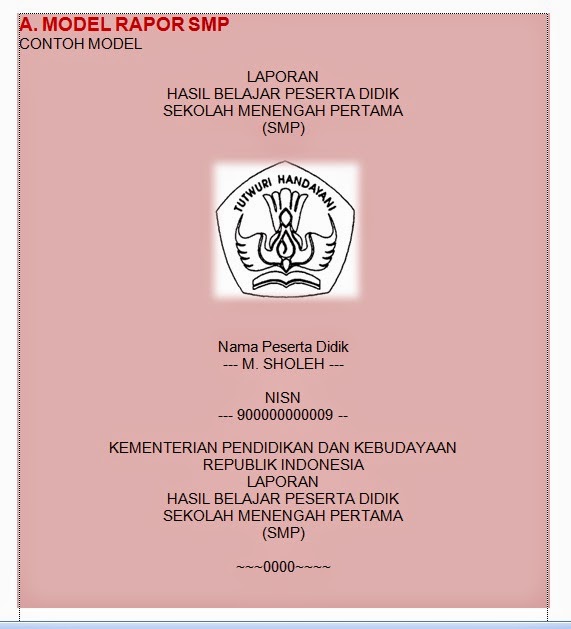 Peraturan Menteri Pendidikan dan Kebudayaan Republik Indonesia  Model dan Juknis Pengisian Rapor Kurikulum 2013