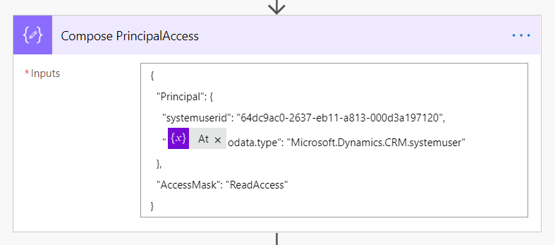 Compose step for PrincipalAccess JSON, user