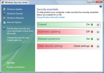 Windows security center