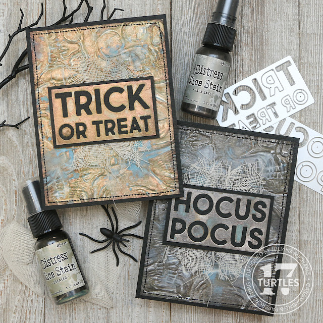 Halloween Cards by Juliana Michaels featruing Eroded Metal Effect with Tim Holtz Halloween Distress Mica Stains