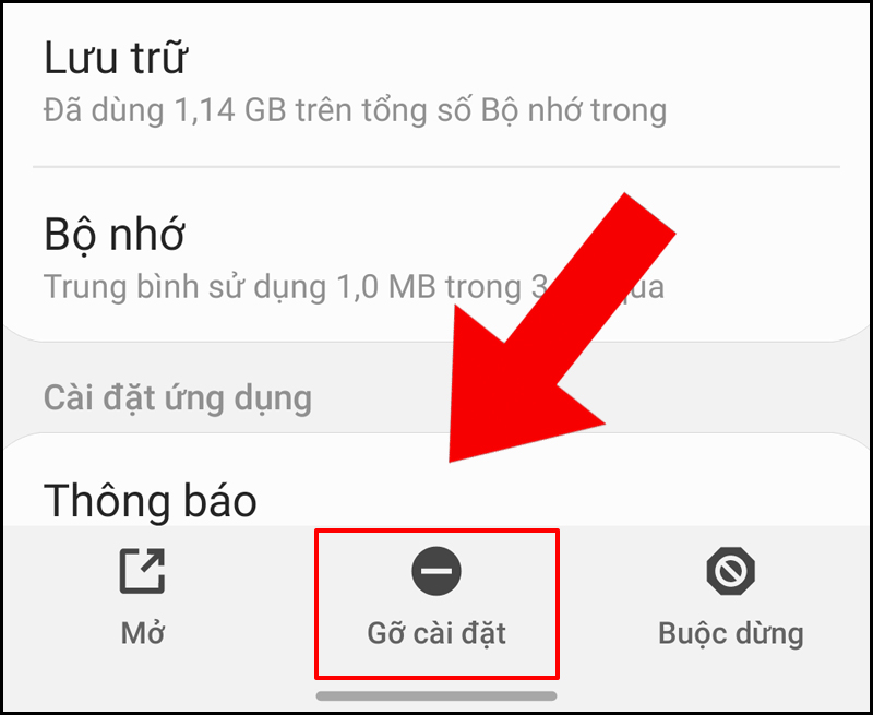 Chọn Gỡ cài đặt