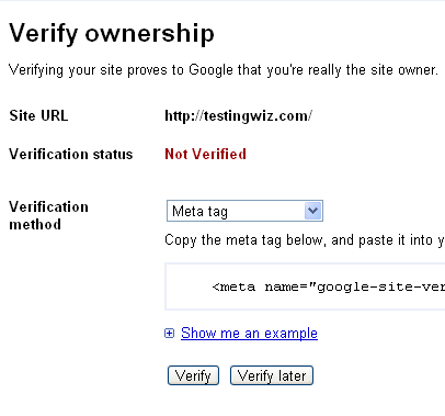 Google webmaster - verify site