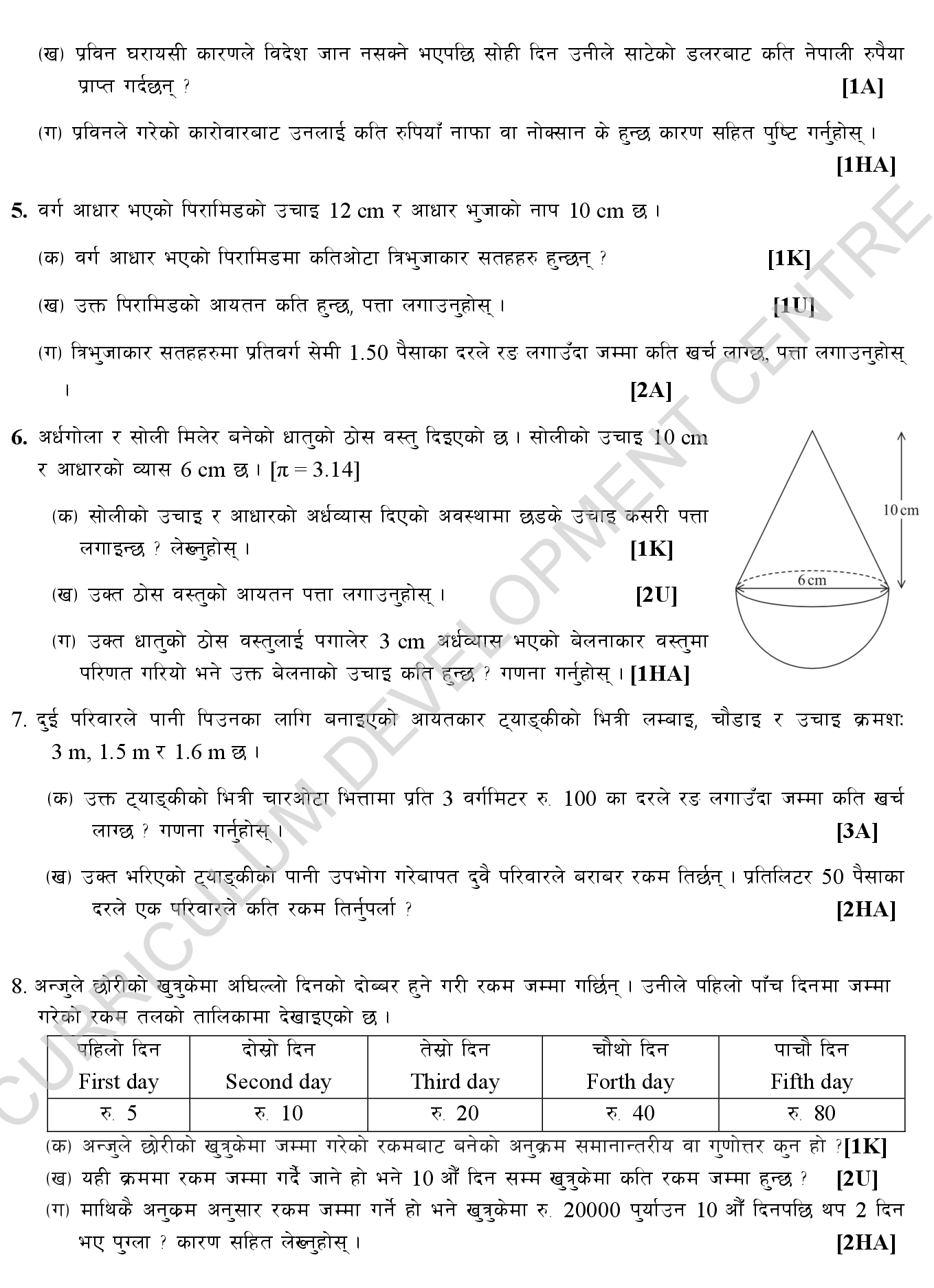 Class 10 SEE Mathematics Model Question 2080 (in Nepali)