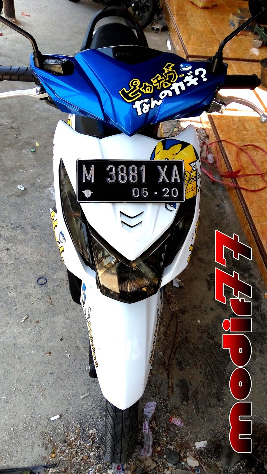 Modifikasi Honda BEAT 2015 Full Pikachu Anime Biru Putih MODIF 77