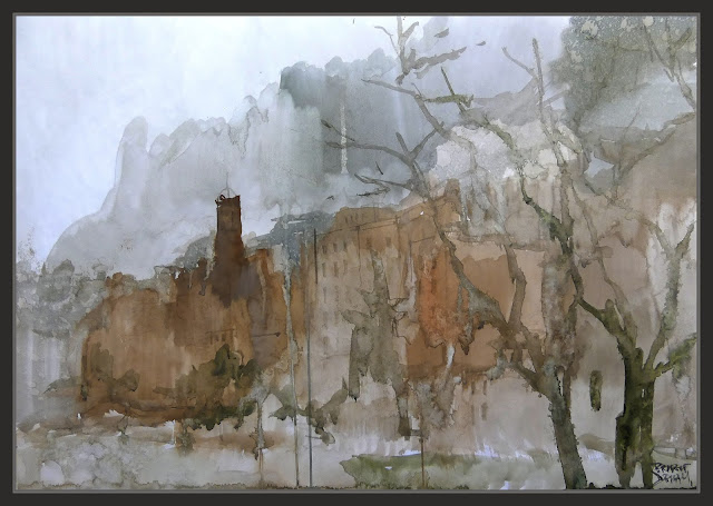 MONISTROL DE MONTSERRAT-MONTSERRAT-ARTE-PINTURA-MONTAÑA-PAISAJES-ACUARELAS-PUEBLO-CARRETERA-PINTOR-ERNEST DESCALS