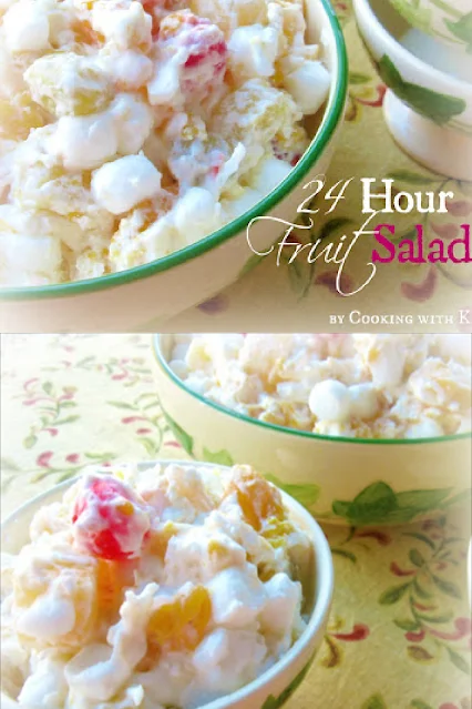 24 Hour Fruit Salad, among some of the most popular traditional Christmas dishes in the south, often called Ambrosia.