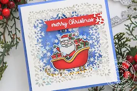 Sunny Studio Stamps: Santa Claus Lane Layered Snowflake Frame Dies Fancy Frames Dies Merry Christmas Card by Juliana Michaels