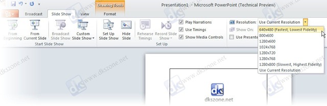 broadcast slideshow set resolution