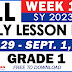 GRADE 1 DAILY LESSON LOGS (Q1: WEEK 1) August 29 - September 1, 2023