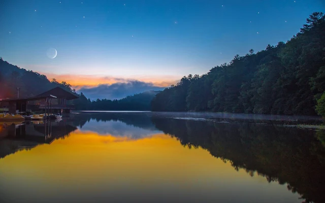 Anoitecer Céu Estrelado Lago Floresta