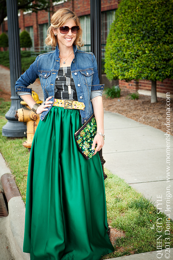 Charlotte Fashion Blog, Charlotte Train Station, Donna Jernigan Photography, Gap 1969 Favorite Denim Jacket, Green Ball Skirt, Jewelmint hair comb, Melvin Jewelry, Southern Style Blog, the Queen City Style, 