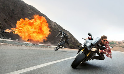 A Still from the bike chase sequence in Mission: Impossible 5, Directed by Christopher McQuarrie