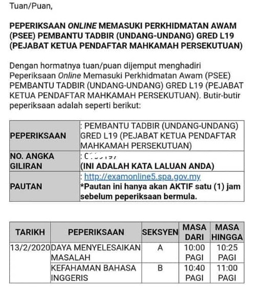 Contoh Soalan Peperiksaan Pembantu Tadbir Undang Undang L19