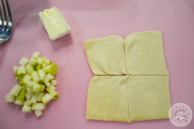 image of ingredients for Purses filled with pear, brie and raspberry at Cook & Go Culinary Studio in Chelsea, NYC, New York