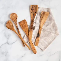 Set of Five Olive Wood Kitchen Utensils.