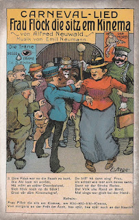 Frau Flöck die sitz em Kinema postcard 1914