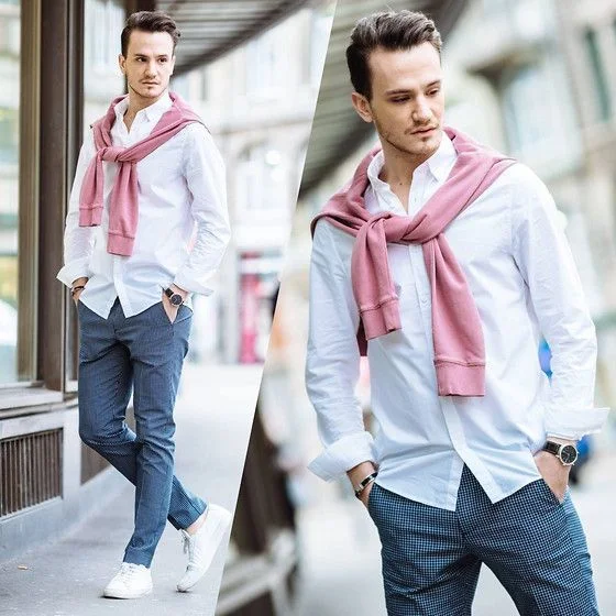 Look Masculino Rosa com sobreposições