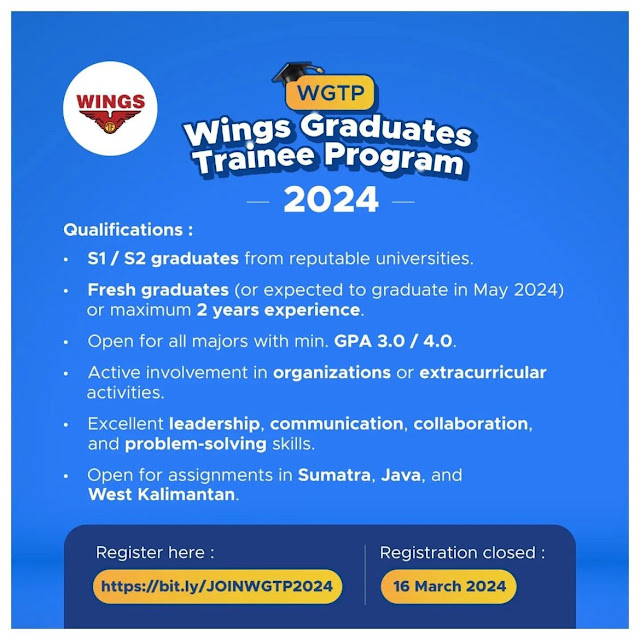 Lowongan Kerja Wings Graduate Trainee Program 2024