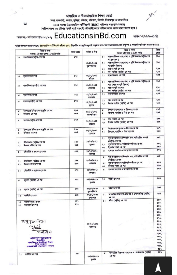 HSC Exam Routine Published