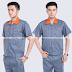 Đồng phục công nhân ngắn tay khóa kéo màu ghi sáng phối cam