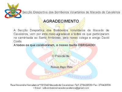 Corpo de Bombeiros Macedo de Cavaleiros: Agradecimento